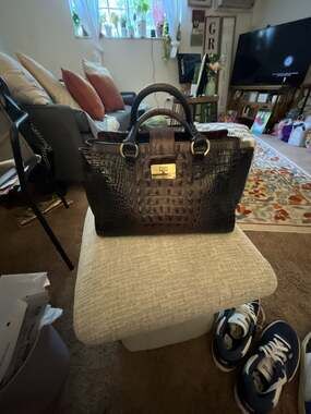 Brahmin Brown Croc Embossed Leather Satchel Handbag